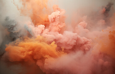 Orange, Peach Fuzz, pink smoke clouds background. Abstract concept.