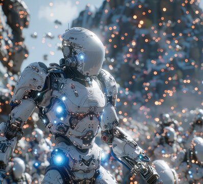 A robot war in a metaverse game world where nanotech mutants team up with magical heroes against supernatural enemies