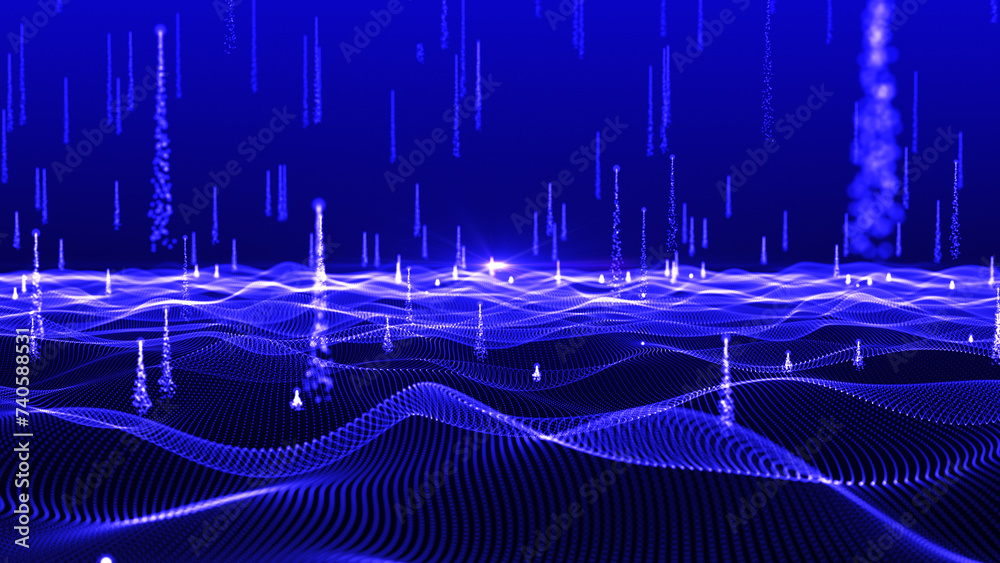 Aufkleber animated particle wave. futuristic pattern of dots on a dark background. big data digital code. tech