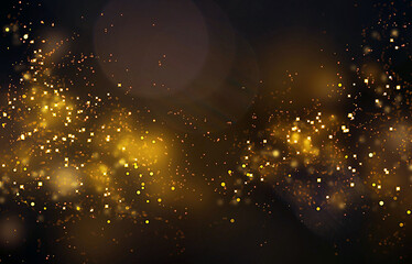 Fototapeta na wymiar Bokeh light, Yellow abstract bokeh made from Christmas lights on black isolated background. Holiday concept, blur bokeh, overlay for your images.