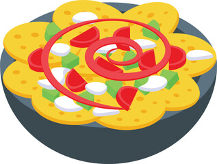 Mexican nachos icon isometric vector. Bowl food. Celebration baked taco
