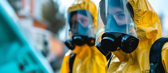 Diverse Group of People Wearing Protective Gear in Hazardous Environment