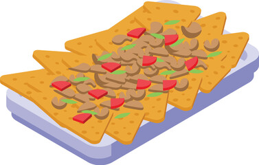 Snack nachos mexican icon isometric vector. Character restaurant. Mexico flying