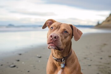 Portrait d'un chien marron sur une plage » IA générative