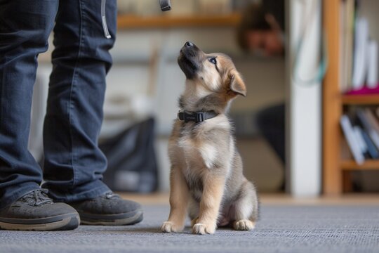 Jeune chiot regardant son ma&icirc;tre &raquo; IA g&eacute;n&eacute;rative