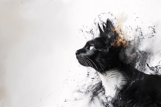 Fond &eacute;cran abstrait avec un chat noir &raquo; IA g&eacute;n&eacute;rative