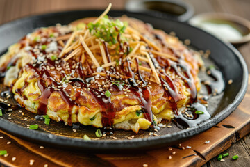 Colorful Okonomiyaki Food Creation, street food and haute cuisine