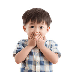 Asian Child Covering Mouth - Playful Surprise , Transparent Background
