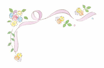 リボンと花のおしゃれなレリーフ　フローラルなメッセージカード