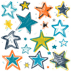 Obraz premium Star doodle collection. Set of hand drawn stars