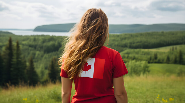 Happy Canada Day, Girl With Canadian Flag T-Shirt, Generative Ai