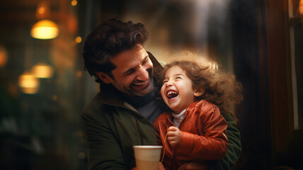 Child laughing with father - obrazy, fototapety, plakaty