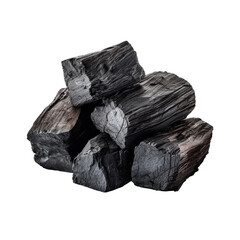 Natural wood charcoal traditional charcoal isolated on transparent background
