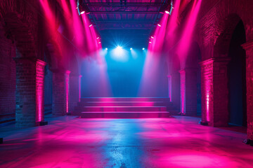 Fototapeta premium Vibrant stage lighting in purple hues at a concert hall