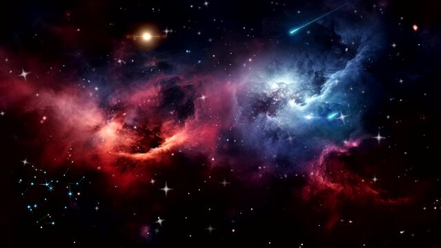 Celestial Symphony: A Nebula and Galaxies Ballet in the Vastness of Space. Fantasy background, motion seamless looping 4K Footage Animation