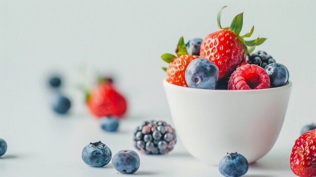 Berry burst, colorful mix of fresh berries like strawberries blueberries and raspberries, generative AI, background image