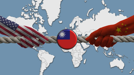 The USA and China are stretching the rope too far with Taiwan, in the background, the blurred map...
