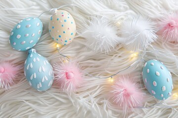 Happy Easter Eggs Basket Bat Mitzvah Card. Bunny hopping in flower pastel colors decoration. Adorable hare 3d festooned rabbit illustration. Holy week easter festive hunt nest card easter placemats