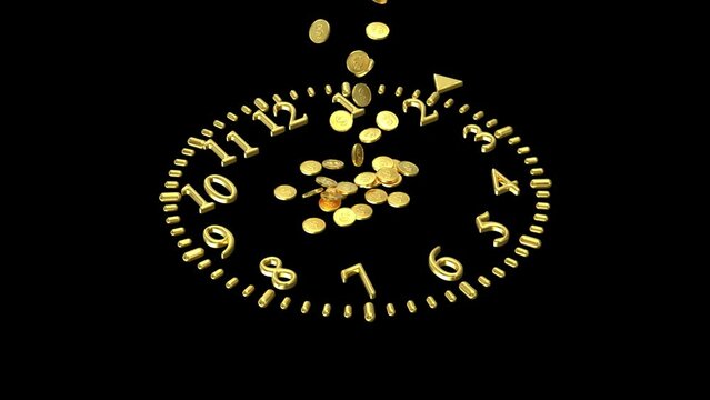 Time is money falling gold coins – 3d render with alpha channel.