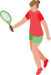 Young tennis player icon isometric vector. Person ball. Woman playing