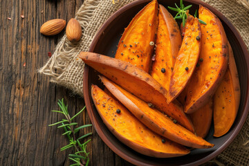 Trendy Sweet Potato Roasting Process., street food and haute cuisine