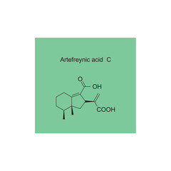 Artefreynic acid C skeletal structure diagram.Sesquiterpene compound molecule scientific illustration on green background.