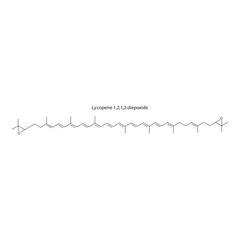 Lycopene 1,2,1′,2′-diepoxide skeletal structure diagram.Caratenoid compound molecule scientific illustration on white background.