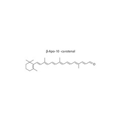 β-Apo-10′-carotenal skeletal structure diagram.Caratenoid compound molecule scientific illustration on white background.