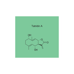 Tatridin A skeletal structure diagram.Sesquiterpene compound molecule scientific illustration on green background.