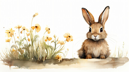 Watercolor illustration of a cute rabbit.