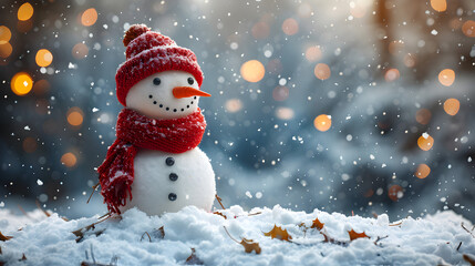 Cute Snowman standing in snow Christmas background,
Winter snowman background Free Photo

