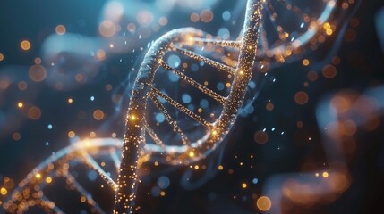 Glowing DNA Helix with Sparkling Particles - obrazy, fototapety, plakaty