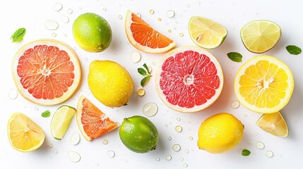 Citrus Splash, refreshing medley of citrus fruits including lemons limes and grapefruits, generative AI, background image - obrazy, fototapety, plakaty