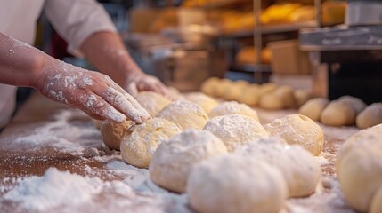 Baker Kneading Dough for Bread Making in Bakery