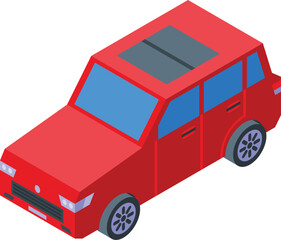 Red new car icon isometric vector. Auto dealer. Stand sale service