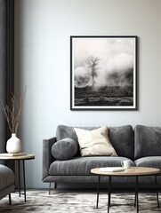 Grayscale Field: Bold Monochromatic Abstract Art Landscape Poster with Rich Shade Transitions
