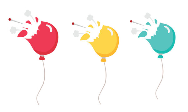 Popped balloon vector isolated on white background. Popped balloon clip art. Flat vector in cartoon style.