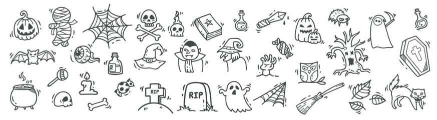 Set of Halloween doodle. Vector illustration.