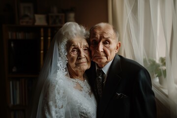 Portrait d'un vieux couple de mariés » IA générative - obrazy, fototapety, plakaty