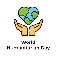 Heart shaped world globe on hands depicting concept icon of world humanitarian day