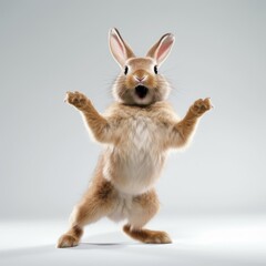 Obraz premium Endearing Fluffy Bunny Standing Tall with Inquisitive Eyes - Generative AI