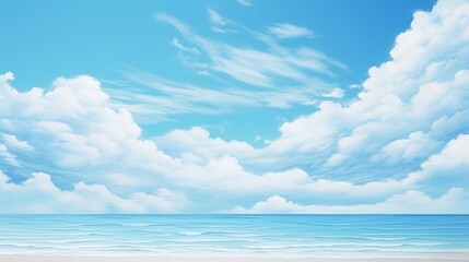 Fototapeta na wymiar Serene Beach Paradise with Fluffy Clouds Over Tranquil Blue Waters - Generative AI