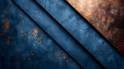Elegant Weathered Paint and Metallic Sheens: Aesthetic Blue and Copper Interior Design Inspiration - obrazy, fototapety, plakaty