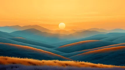 Tuinposter Breathtaking Sunset Over Rolling Hills Landscape © Agus Wira