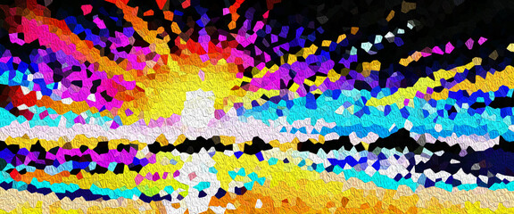 Art work crystalline sunrise, oil painted, created in photoshop