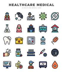 HEALTHCARE MEDICAL Lineal Color icons collection. Lineal Color icons pack. Vector illustration