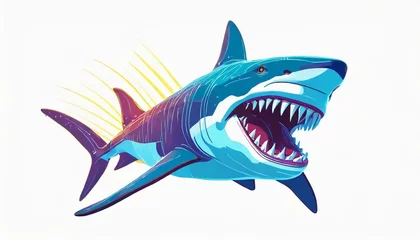 Fotobehang Illustration of an angry Shark on a white background.  © Rmcarvalhobsb