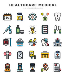 HEALTHCARE MEDICAL Icons Pack. Lineal Color icons set. Lineal Color icon collection set. Simple vector icons.