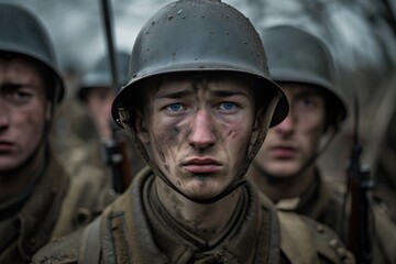 Fototapeta premium De jeunes soldats français durant la seconde guerre mondiale » IA générative