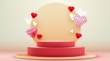 Women's day banner for product demonstration.Pedestal or podium with hearts.